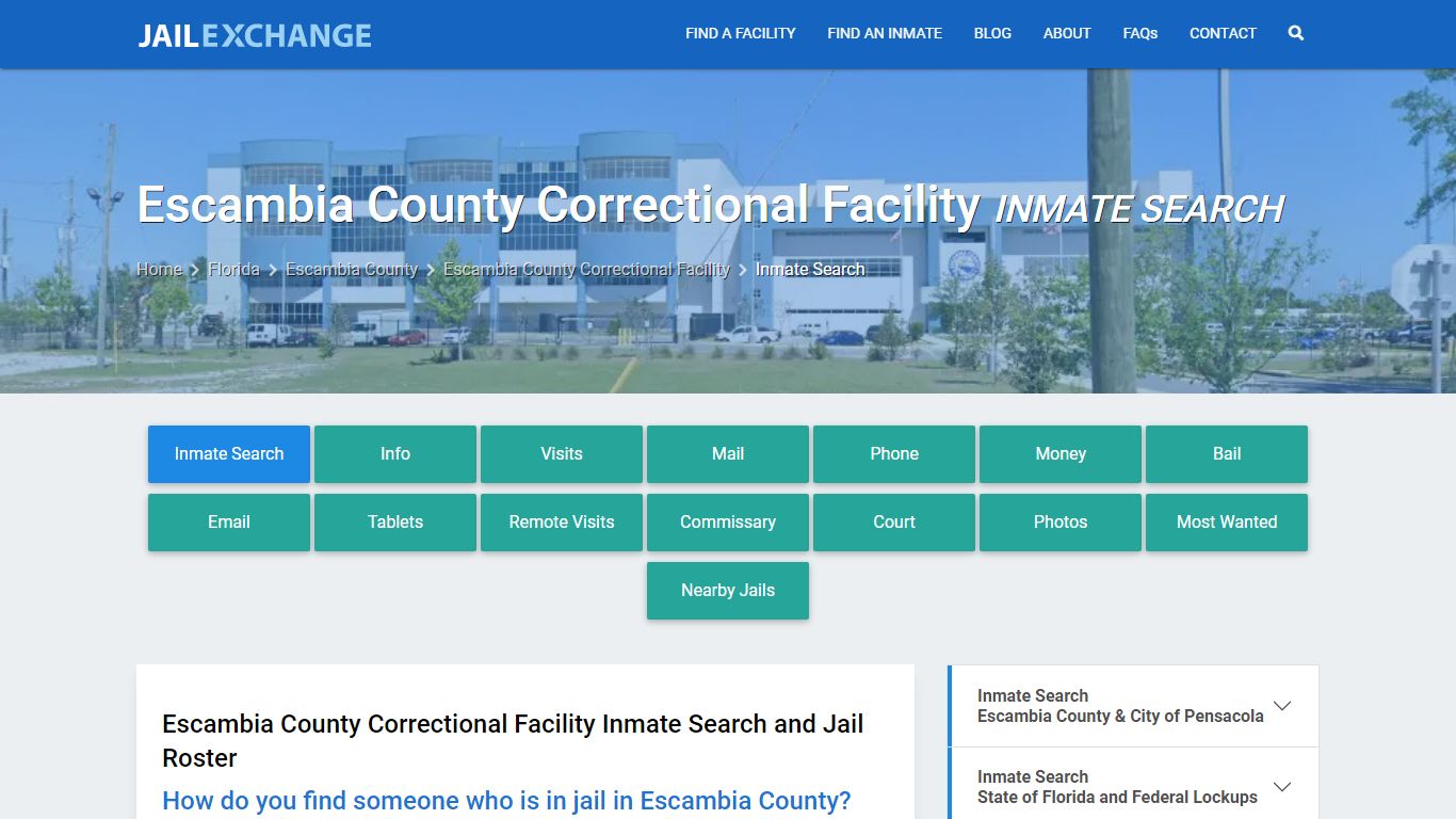 Escambia County Correctional Facility Inmate Search - Jail Exchange